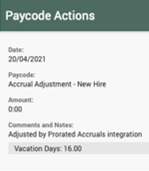 Example paycode for prorated accruals length of service